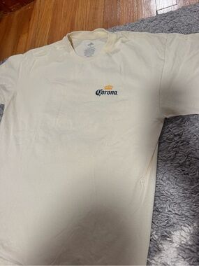 Corona Men’s Cream Short Sleeve Tee with Navy Logo